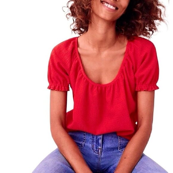 Madewell Texture & Thread Short Peasant Sleeve Ruffle Puff Sleeve Women’s XS Red - Picture 1 of 8